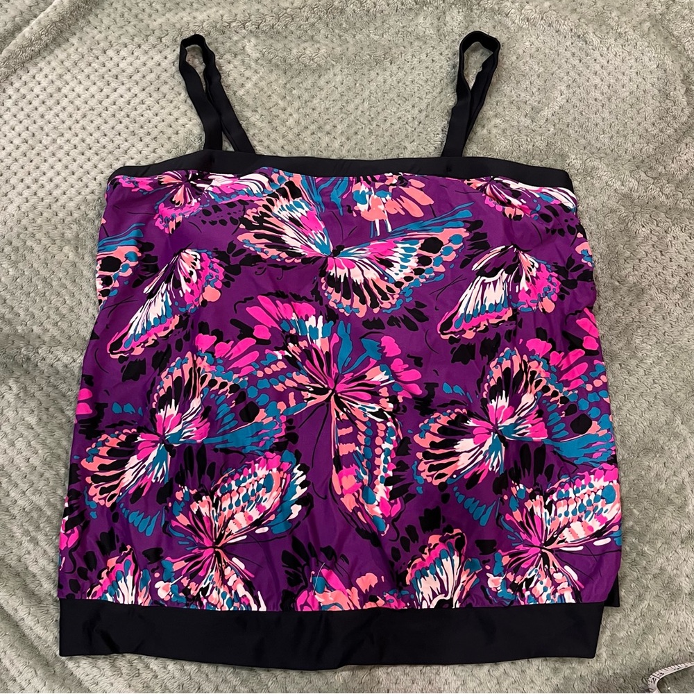 Women’s Purple Butterfly Print swim suit tankini top 26W pure energy